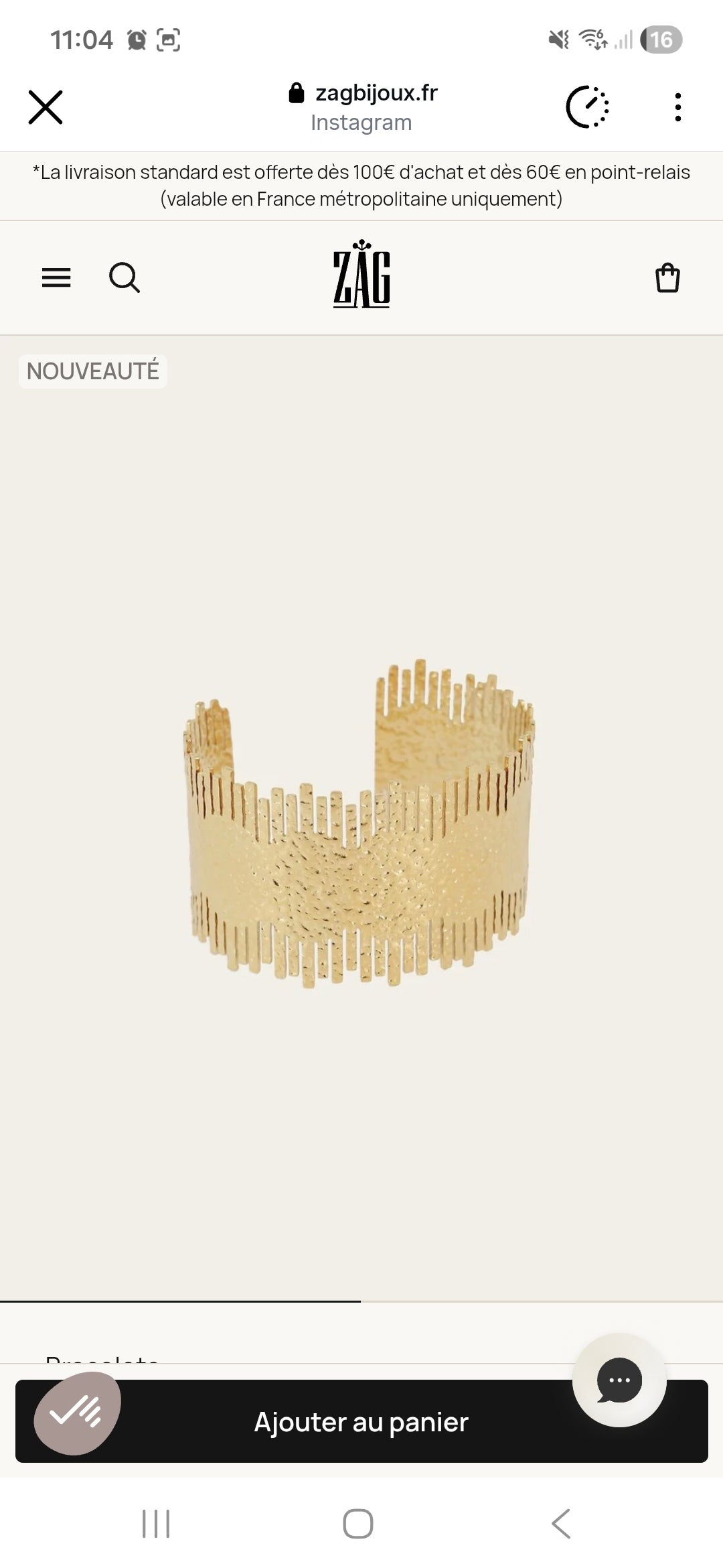 Bracciale a fascia ZAG Bijoux dorato martellato con bordi dentellati