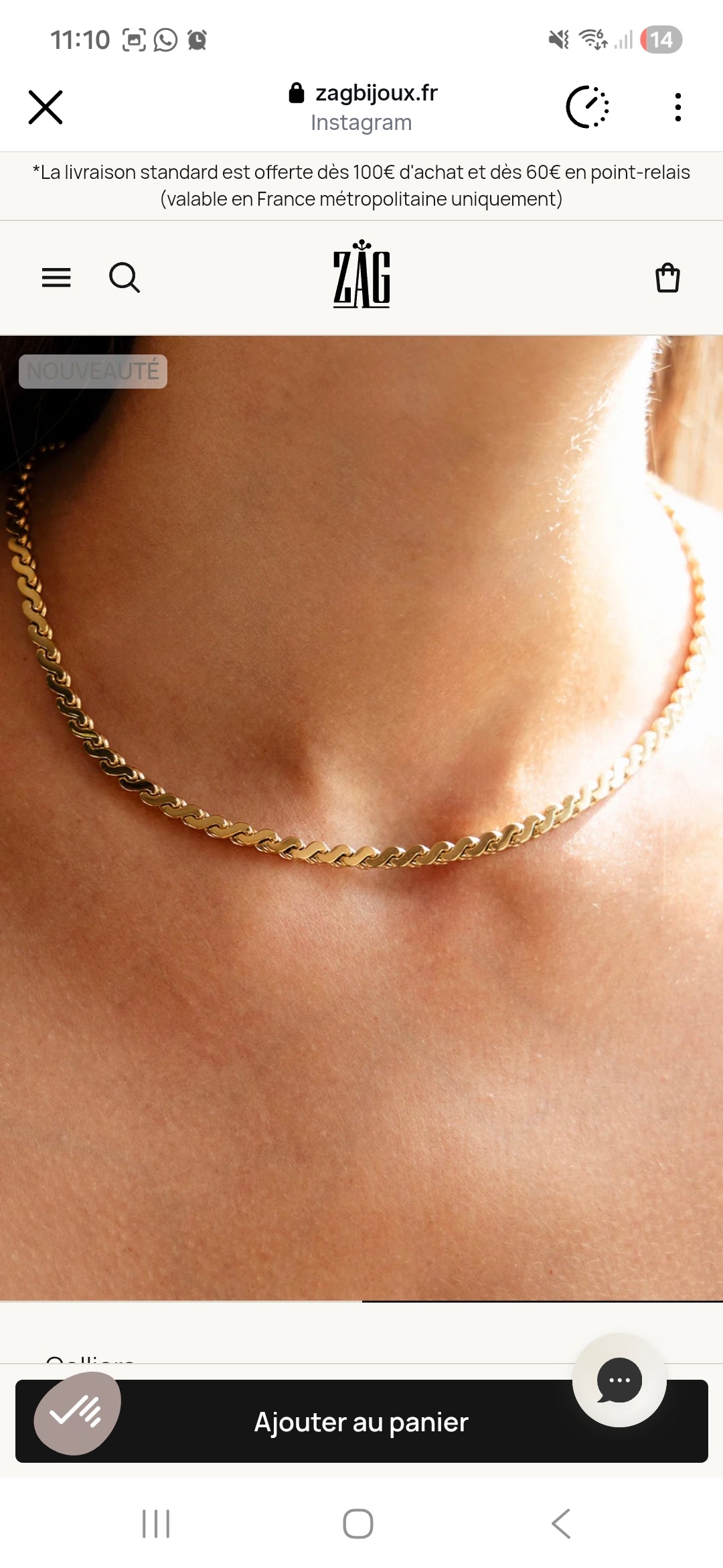 Collana ZAG Bijoux dorata con maglie a onda