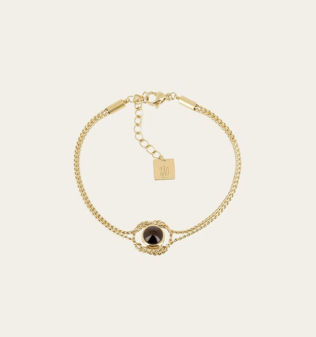 Bracciale ZAG Bijoux dorato con catene intrecciate e pietra nera