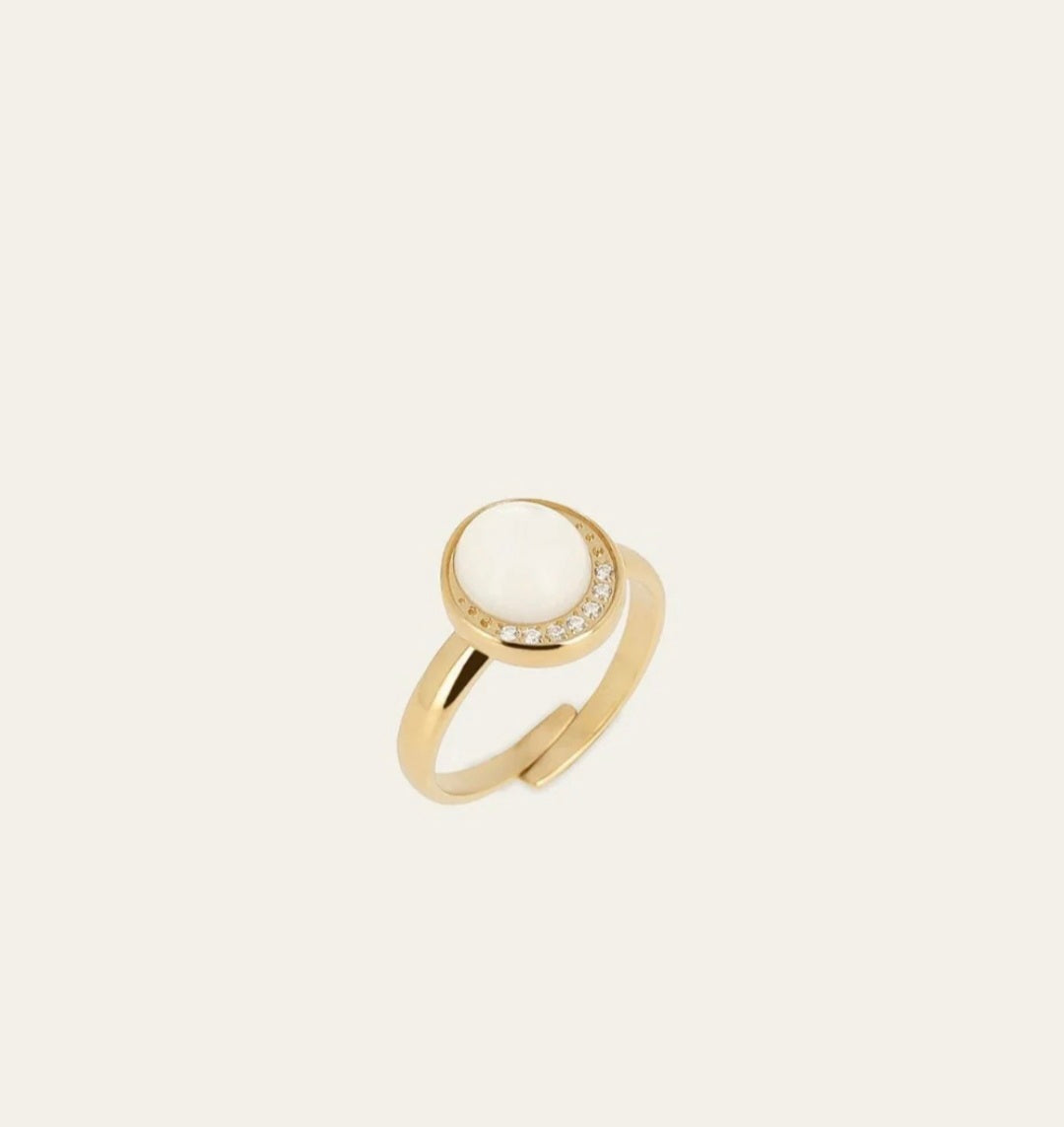 Anello regolabile dorato con madreperla e zirconi